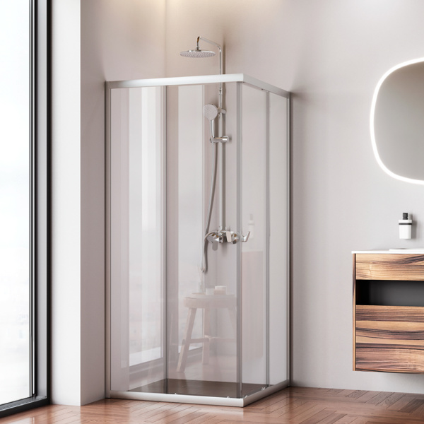 W87G-403-9090-MT Sunny Душевое ограждение AM.PM квадратное, раздвижн двери 90x90 серебро,стекло прозрачное
