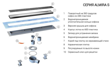 Душевой лоток Vincea SAY ALMIRA -S 602.80.S.U, 80 см, под плитку