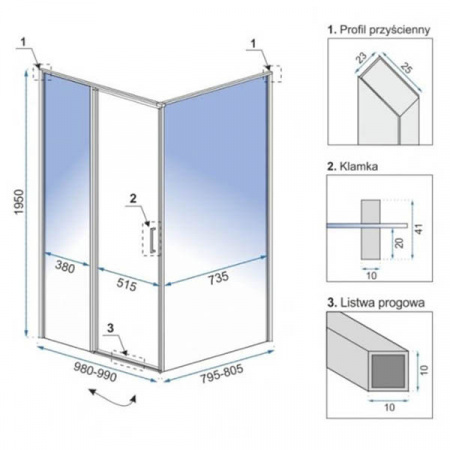 Душевой уголок Rea Atrium Square 80x100 K8002 правый