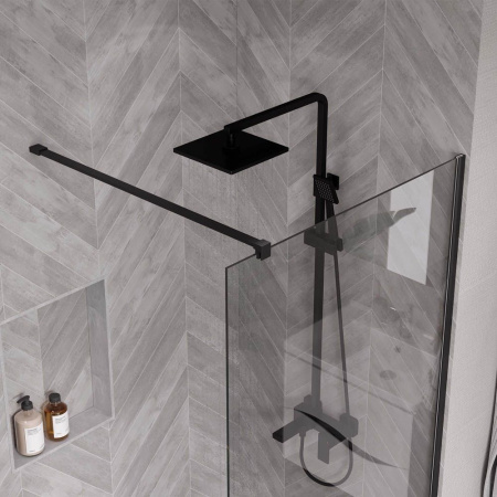 Душевая перегородка, ограждение Reflexion RX200100CBL-13 Walk in 200x100см, прозрачное закаленное стекло 8мм, черный профиль