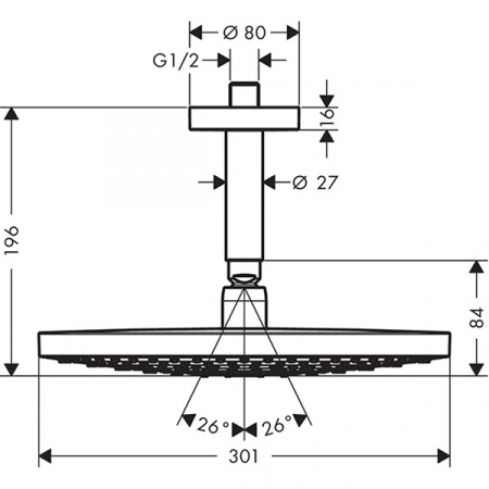 Тропический душ Hansgrohe Raindance Select S300 2jet 27337400 с потолка диаметр 30 см