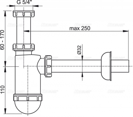 Сифон для умывальника AlcaPlast A430-BL-01