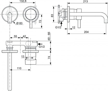 Cмеситель для умывальника Ideal Standard Ceraline A6938XG скрытый монтаж черный матовый