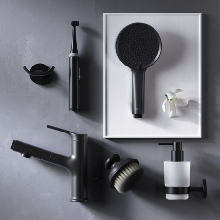 F85B02922 X-Joy S Смеситель для умывальника AM.PM с вытяжным изливом, черный