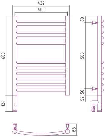 Полотенцесушитель Сунержа Богема 3.0 600x400 левый, прямая перемычка 00-5804-6040