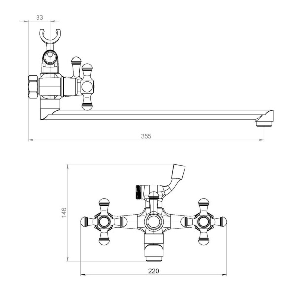 239500000 Retro Смеситель для ванны и душа AM.PM с длинным изливом, душ.гарнитуром
