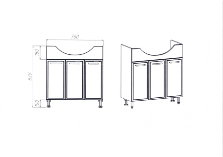 Тумба VIANT "Милан" ERICA 80 3 ств 330х760х820 (VMIL80ER-T3ST)