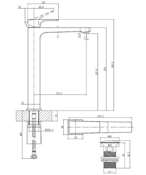 Cмеситель для умывальника Villeroy&Boch Architectura Square TVW12500200061 высокий