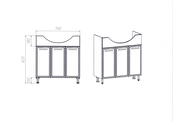 Тумба VIANT "Милан" ERICA 80 3 ств 330х760х820 (VMIL80ER-T3ST)