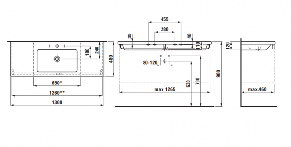 Умывальник Laufen Living 8164350001081 130x48x12