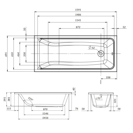 W90A-160-070W-R Gem, каркас в комплекте с монтажным набором 160х70  см, шт