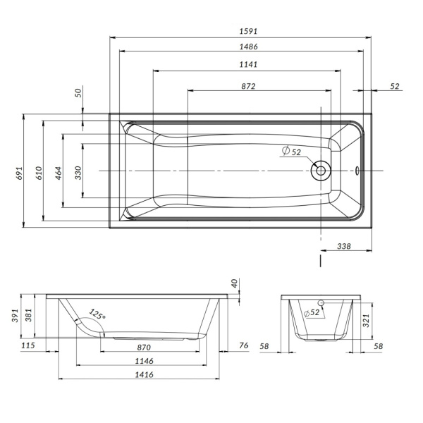 W90A-160-070W-R Gem, каркас в комплекте с монтажным набором 160х70  см, шт