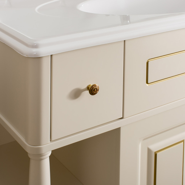 Тумба под умывальник Belux напольная Флоренция 105-02 Слоновая кость с золотой патиной