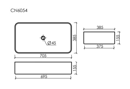 Умывальник чаша накладная прямоугольная Ceramicanova Element 705*380*150мм, белый, CN6054