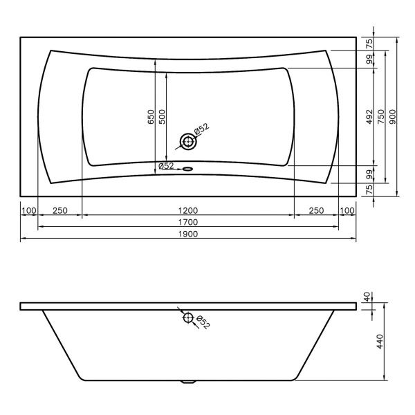 Акриловая ванна Lavinia Boho Evan 190х90 37110190
