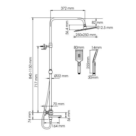 Душевая система WasserKRAFT A299.255.130.BM Thermo с термостатическим смесителем