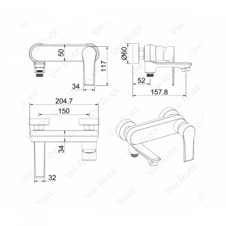 Смеситель для ванны с душем Felice 8040 CROMO