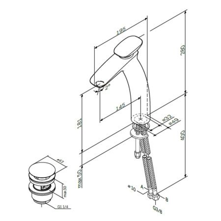 Смеситель для раковины AM.PM Spirit 2.0 F70A92200 высокий, с донным клапаном