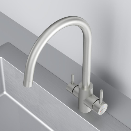 F85B07711 X-Joy S, Смеситель для кухни AM.PM с С-изливом с каналом для питьевой воды, сатин