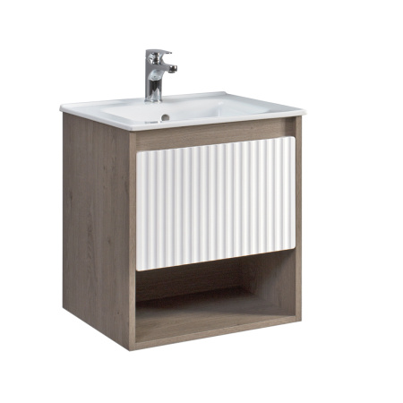 Тумба под умывальник Belux подвесная Долли 50-01 Белый глянцевый / Дуб Денвер