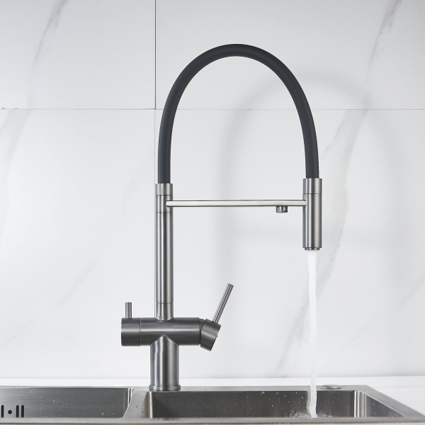 Смеситель для кухни с подключением фильтра Shevanik S178T, оружейная сталь