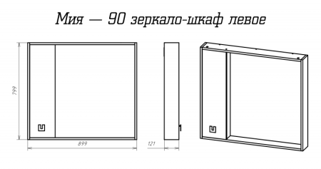 Зеркальный шкаф Misty Мия 90 левый, П-Ми03090-01Л