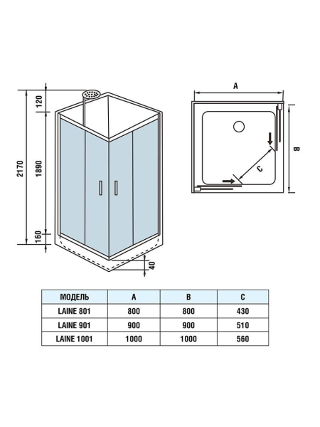Душевая кабина WeltWasser LAINE 1001 1000х1000х2170мм