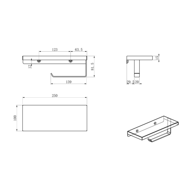 Держатель для туалетной бумаги с полкой WONZON & WOGHAND, Хром (WW-V2801-CR)