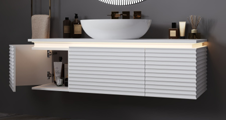 Тумба под умывальник Belux Дубай подвесная 132 с подсветкой, белая матовая