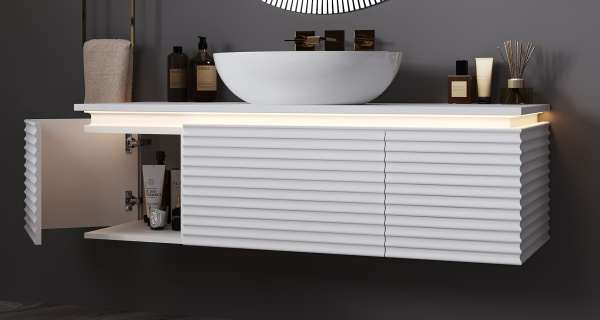 Тумба под умывальник Belux Дубай подвесная 132 с подсветкой, белая матовая