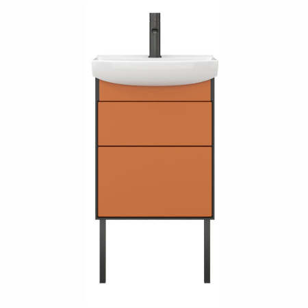 Тумба под умывальник Belux Клермонт напольная 50-02 Черно-медный матовый / Лён антрацит