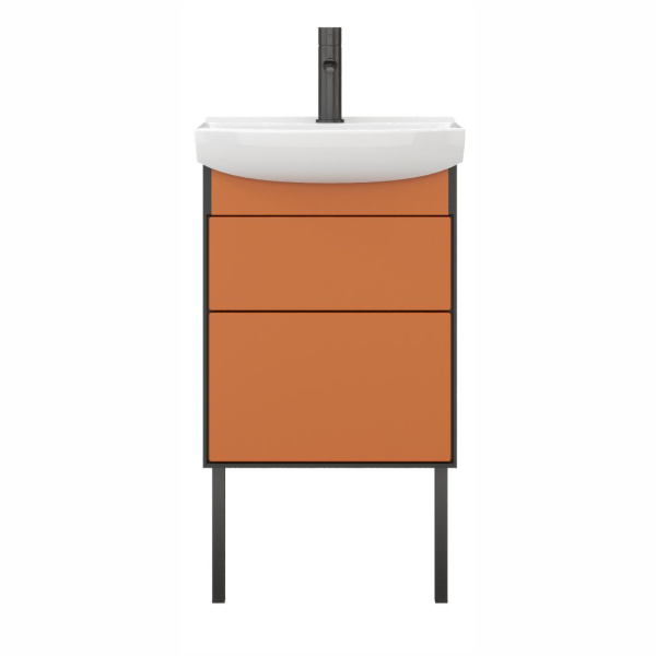 Тумба под умывальник Belux Клермонт напольная 50-02 Черно-медный матовый / Лён антрацит