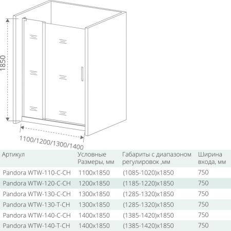 Душевая дверь распашная Good Door PANDORA WTW-140-C-CH