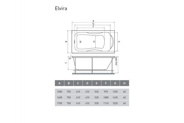Ванна акриловая Relisan ELVIRA Гл000000979, 160x75