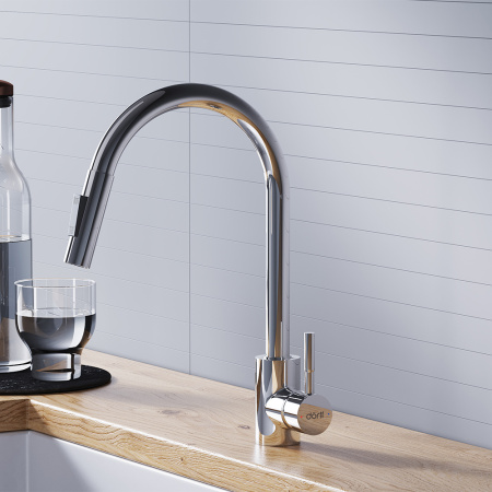 D3007500 Logic Кухонный смеситель Dorff вытягивающимся изливом Logic, хром