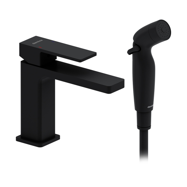 530300300 Gala Смеситель для умывальника Damixa с гигиеническим душем, черный матовый