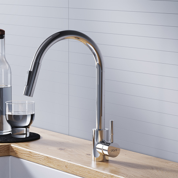 D3007500 Logic Кухонный смеситель Dorff вытягивающимся изливом Logic, хром