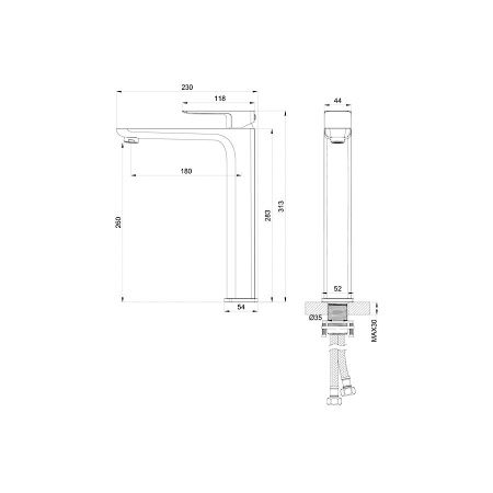Смеситель для раковины высокий WONZON & WOGHAND, Темный графит (WW-88239003-BGM)