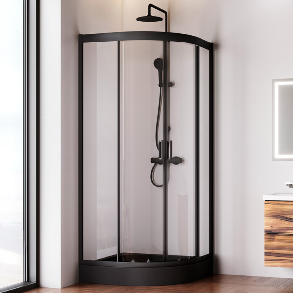 W90G-401-090BT Душевое ограждение AM.PM Gem 1/4 Rond 90x90 стекло прозрачное, профиль черный матовый