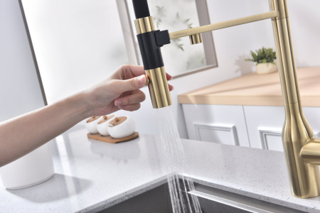 Смеситель для кухни Paulmark MAGNETO ONE Ma213188-SBG, светлое брашированное золото