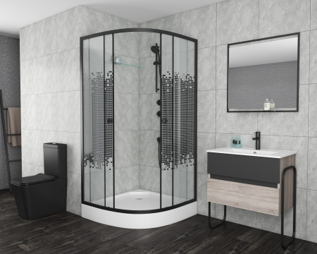 Душевой уголок Niagara Eco NG-003-14BLACK (80х80х195) низкий поддон(13см),черный,стекло мозаика,
