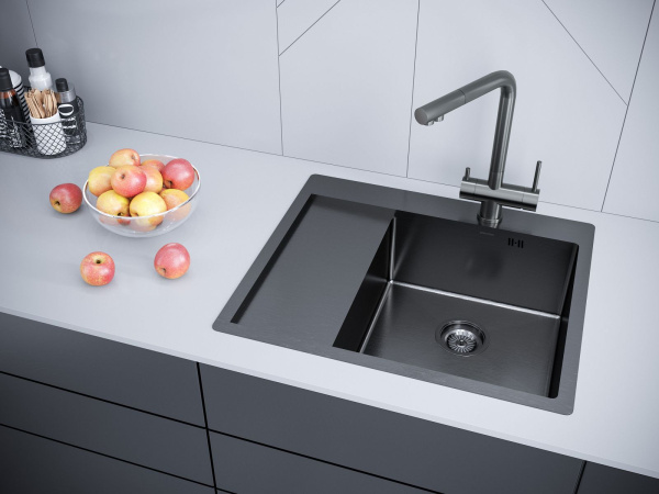 Мойка Paulmark KRONER 59F PM225951-GMR 510х590х200 мм, нержавеющая сталь, вороненая сталь