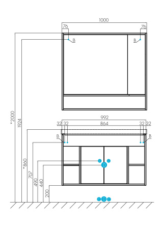 Тумба под раковину AQUATON Флай 100 белый, дуб крафт 1A237501FAX10