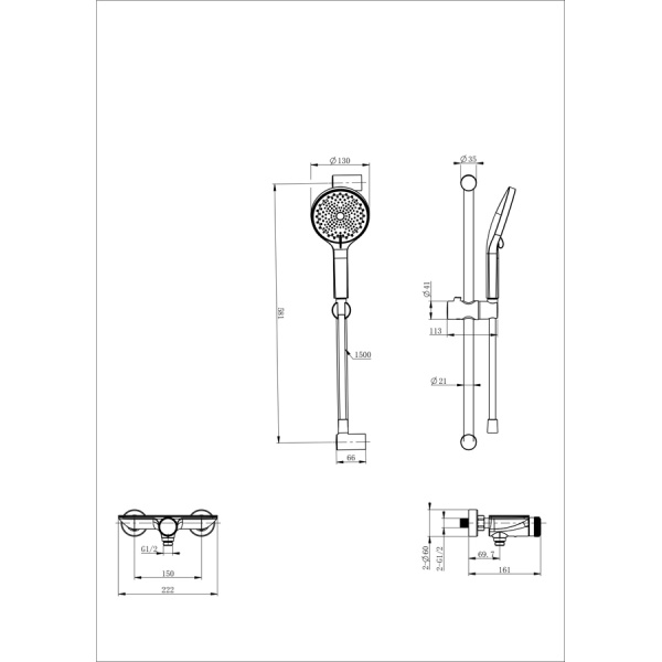 Смеситель для душа с гарнитуром WONZON & WOGHAND, Хром (WW-B2052-A-CR)