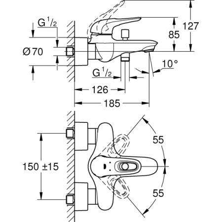 Смеситель для ванны с душем Grohe Eurostyle New 33591003