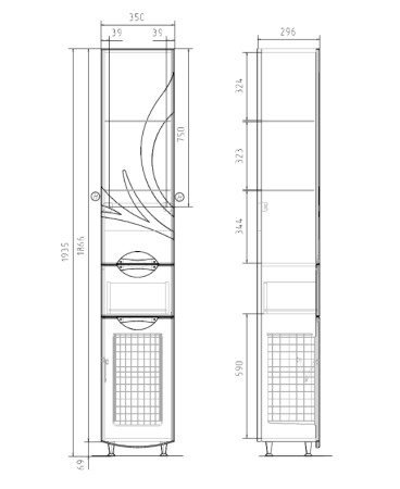 Пенал напольный Volna Adel 35 (c корзиной)