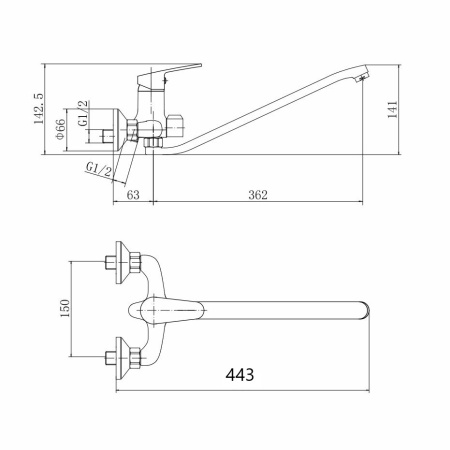 Смеситель для ванны FASHUN A2216, хром