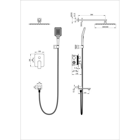 Душевая система встраиваемая WONZON & WOGHAND, Темный графит (WW-88939011-BGM)