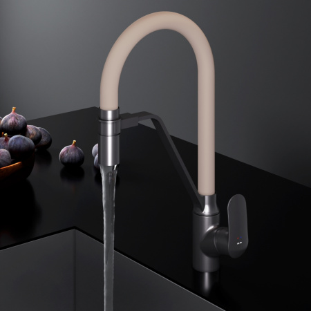 F8007826 Like, Смеситель для кухни AM.PM с каналом для питьевой воды и гибким изливом, черн., бежевый излив