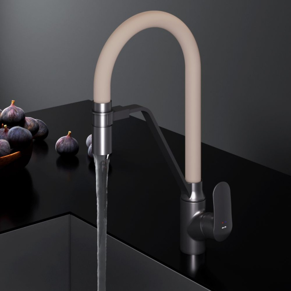 F8007826 Like, Смеситель для кухни AM.PM с каналом для питьевой воды и гибким изливом, черн., бежевый излив